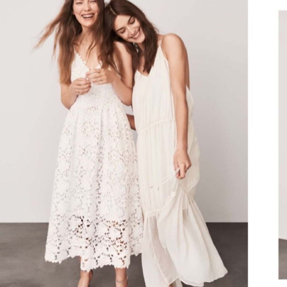 H&M White floral lace midi length dress